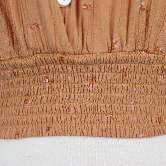 Arizona Jean Co Womens Small Smocked Waist Floral Crop Top Shirt - Picture 4 of 5